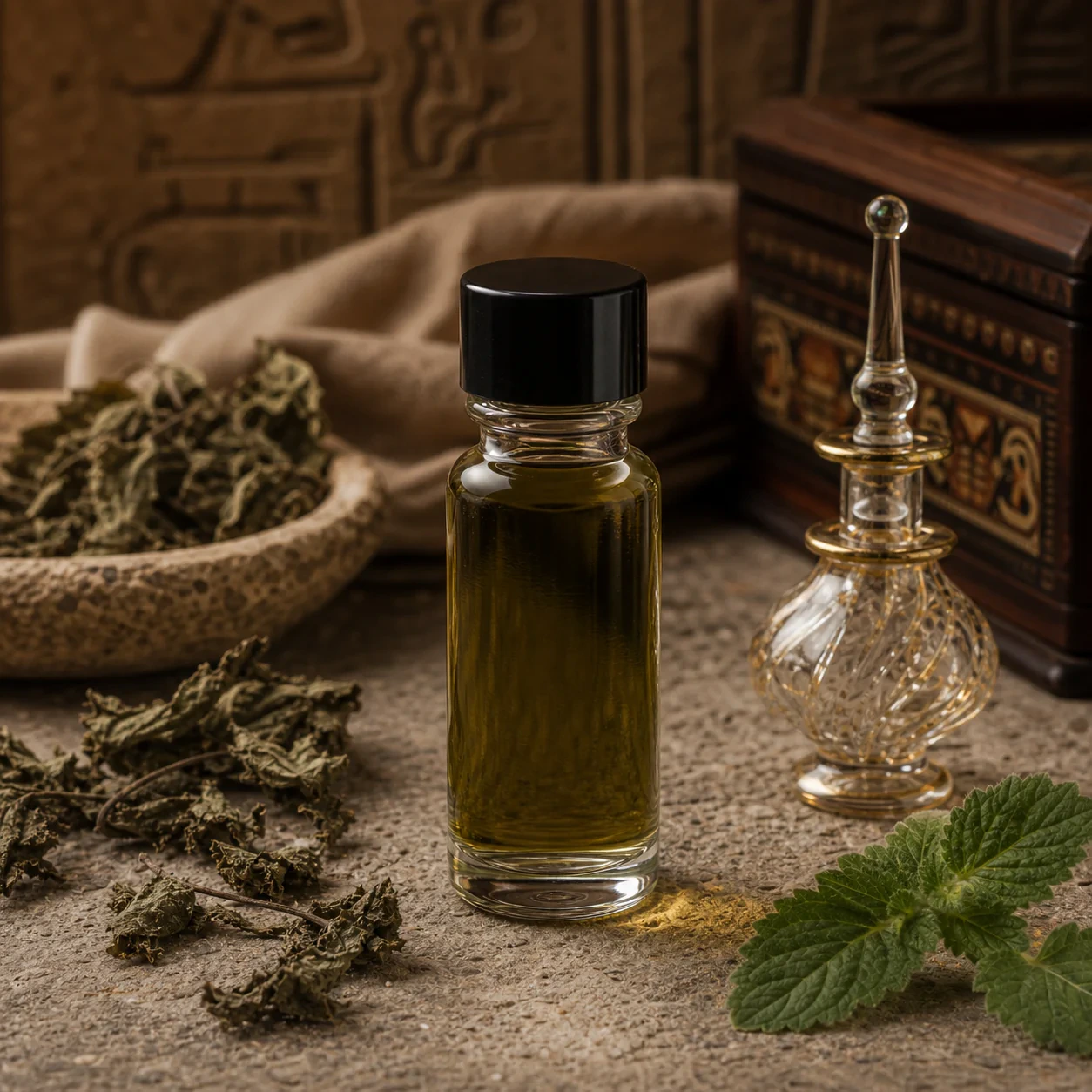 Patchouli pure oil in apothecary glass